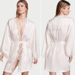 Victoria’s Secret Bride White Satin Lace Trim Robe Size XL/XXL 54236